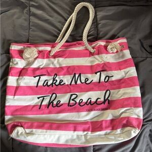 Victoria's Secret Pink and White Striped Beach Tote